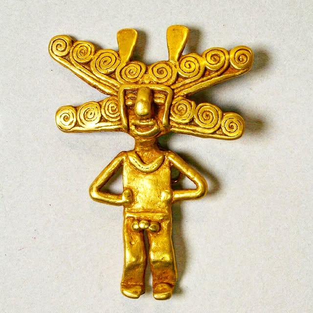 Gold Figural Pendant ✌️ Date: 5th-10th centuries👀 Geography: Colombia🍀 Culture: Quimbaya🤯 Material: Gold😎 Dimensions: H. 1 3/4 x W. 1 3/8 x D. 3/8 inches (4.4 x 3.5 x 1 cm)😶‍🌫️ #me