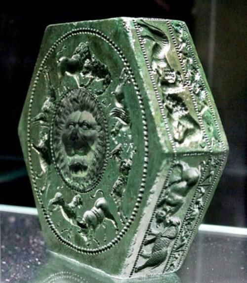 A unique bronze hexagonal mold used for making decorative and jewelry items, Dacia (modern-day Romania), circa 100 BC. It was used to make several dozen stamps and casting molds. T